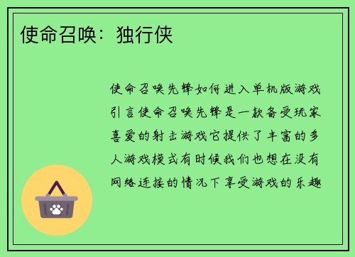 使命召唤：独行侠